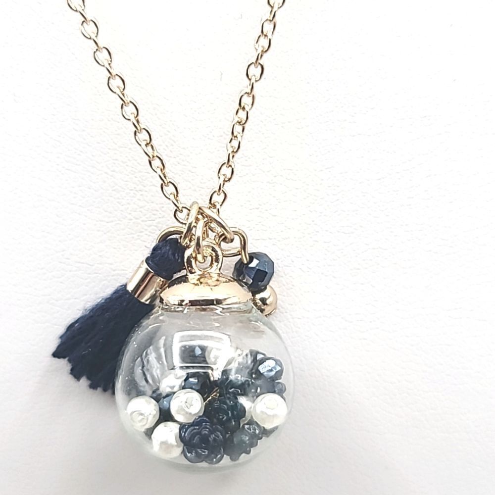 Taramanda Necklace & Earring Set, Gold, Clear Ball with Beads, Tassel, NWOT
